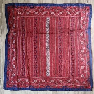 Vintage Anne Klein Pure Silk -Red and Navy Paisley Square Scarf